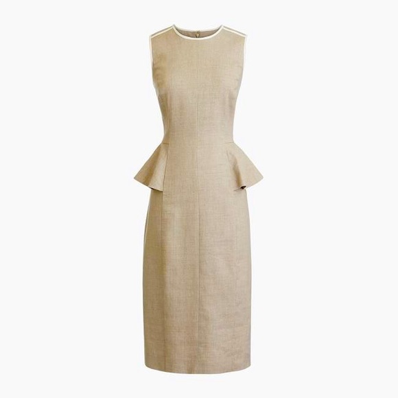 J. Crew Dresses & Skirts - J. Crew Linen Peplum Dress Tan/White Trim 4P